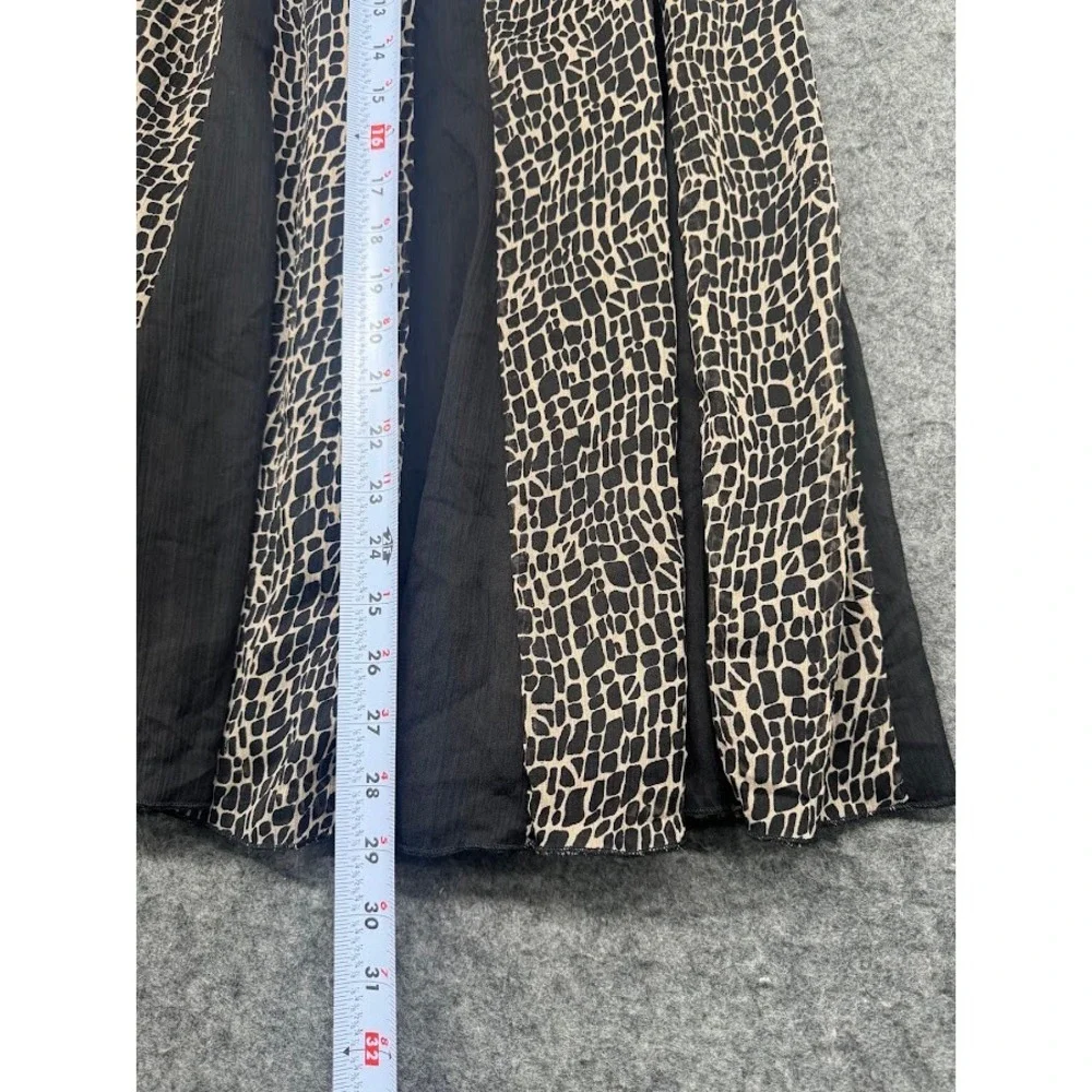 JM Collection Petite 8P Black Tan Animal Print A-Line Chiffon Lined Skirt 25in L